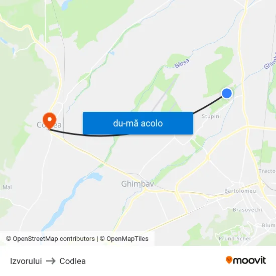 Harta de Izvorului către Codlea