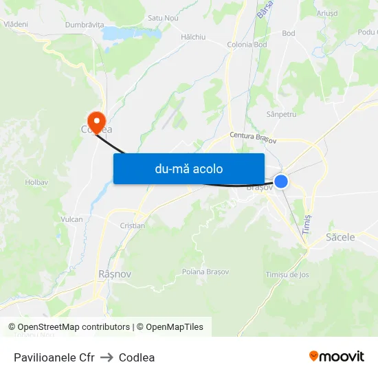 Harta de Pavilioanele Cfr către Codlea