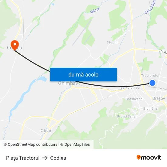 Harta de Piața Tractorul către Codlea