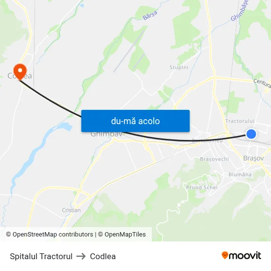 Harta de Spitalul Tractorul către Codlea