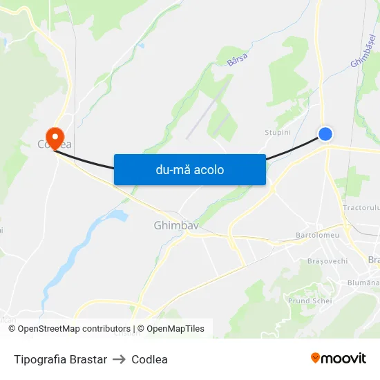 Harta de Tipografia Brastar către Codlea