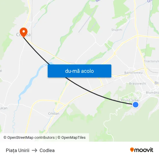 Harta de Piața Unirii către Codlea