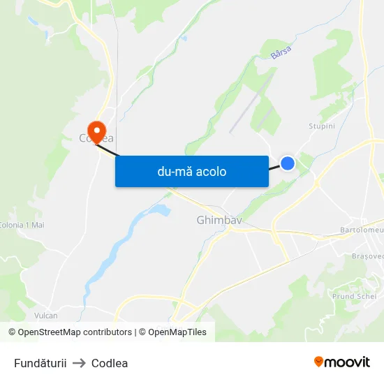 Harta de Fundăturii către Codlea