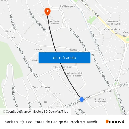 Harta de Sanitas către Facultatea de Design de Produs și Mediu
