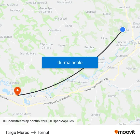 Harta de Targu Mures către Iernut