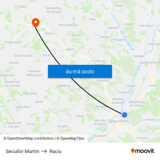 Harta de Secuilor Martiri către Raciu