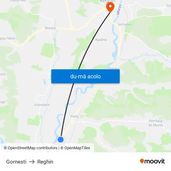 Harta de Gornesti către Reghin