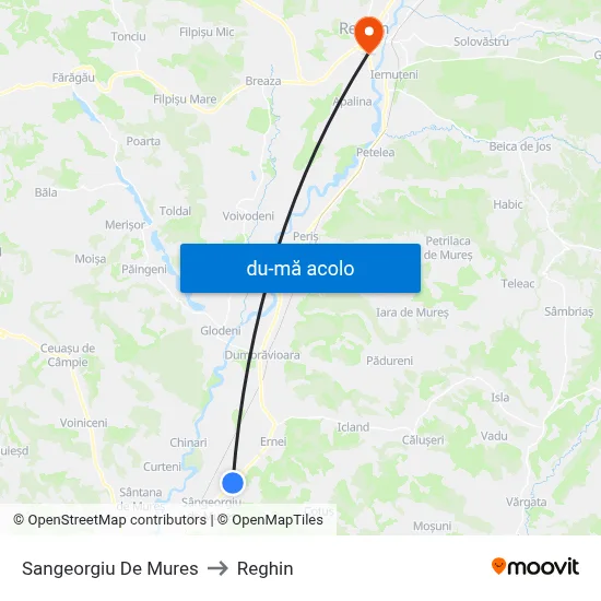 Harta de Sangeorgiu De Mures către Reghin