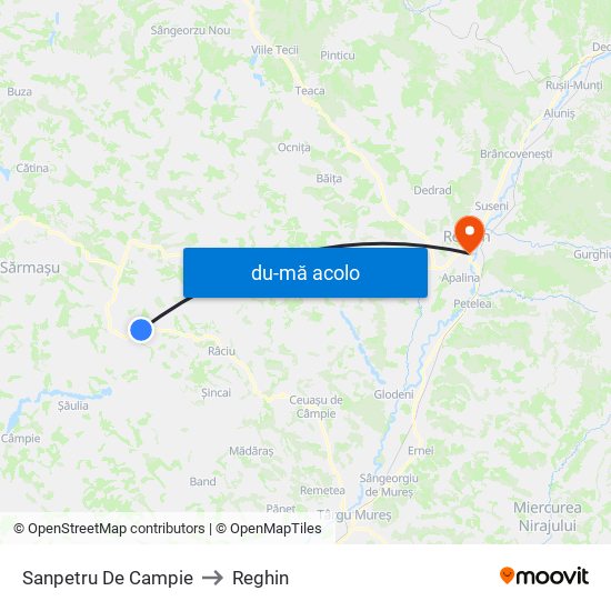 Harta de Sanpetru De Campie către Reghin