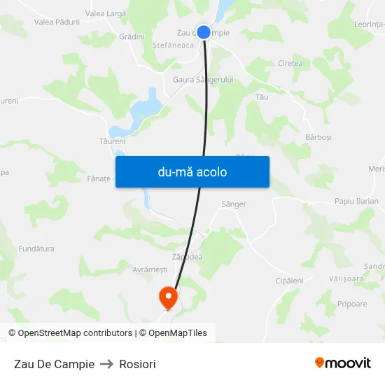 Harta de Zau De Campie către Rosiori