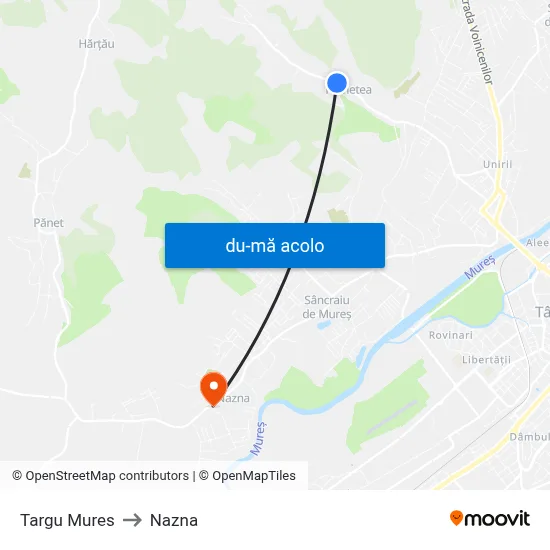 Harta de Targu Mures către Nazna