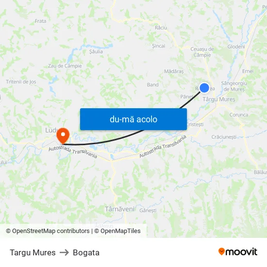 Harta de Targu Mures către Bogata