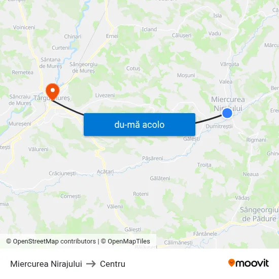 Harta de Miercurea Nirajului către Centru