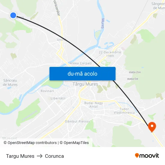 Harta de Targu Mures către Corunca
