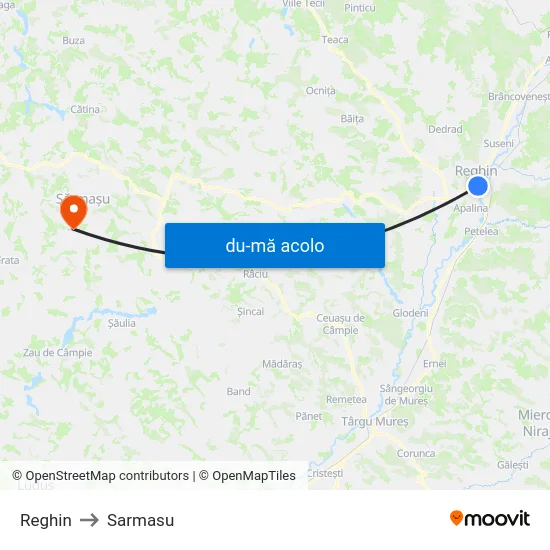 Harta de Reghin către Sarmasu