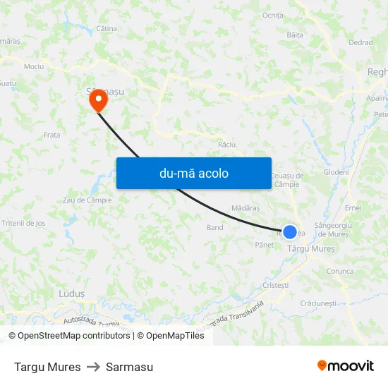 Harta de Targu Mures către Sarmasu
