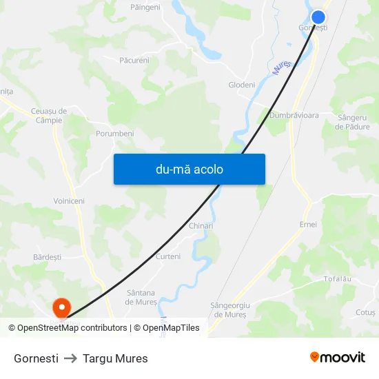 Harta de Gornesti către Targu Mures