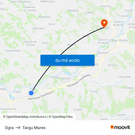 Harta de Ogra către Targu Mures