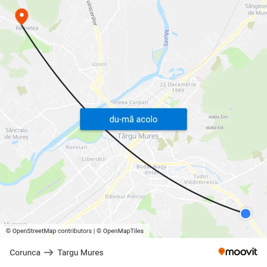 Harta de Corunca către Targu Mures