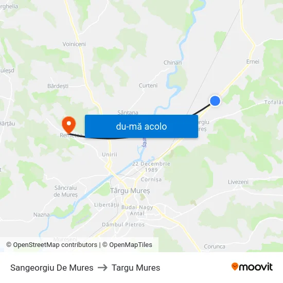 Harta de Sangeorgiu De Mures către Targu Mures