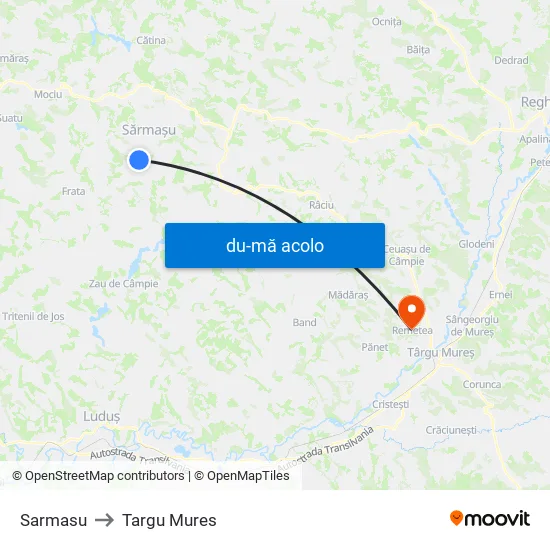 Harta de Sarmasu către Targu Mures