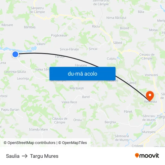 Harta de Saulia către Targu Mures