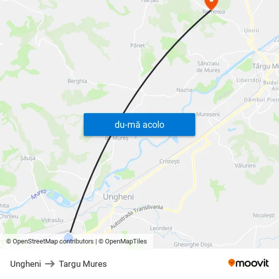 Harta de Ungheni către Targu Mures