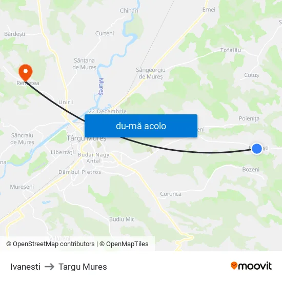 Harta de Ivanesti către Targu Mures