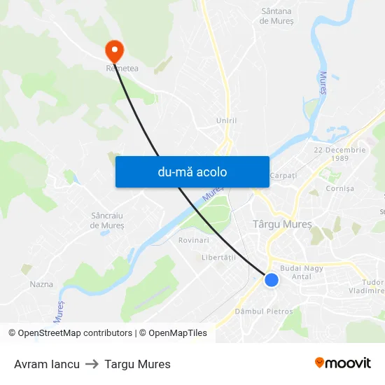 Harta de Avram Iancu către Targu Mures