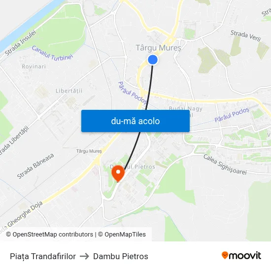 Harta de Piața Trandafirilor către Dambu Pietros