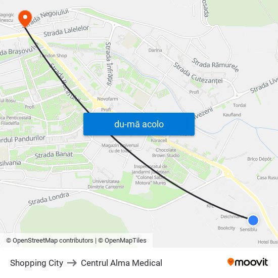 Harta de Shopping City către Centrul Alma Medical