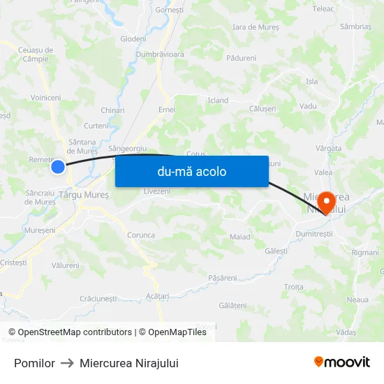 Harta de Pomilor către Miercurea Nirajului