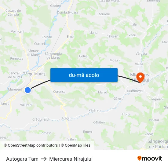 Harta de Autogara Tam către Miercurea Nirajului