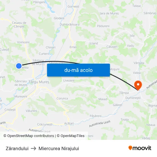 Harta de Zarandului către Miercurea Nirajului