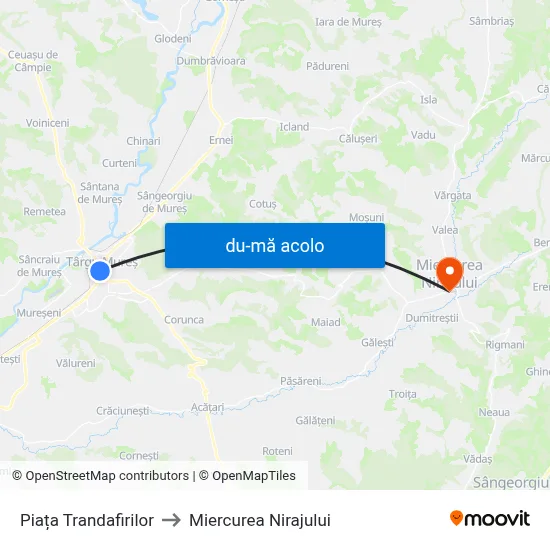 Harta de Piața Trandafirilor către Miercurea Nirajului