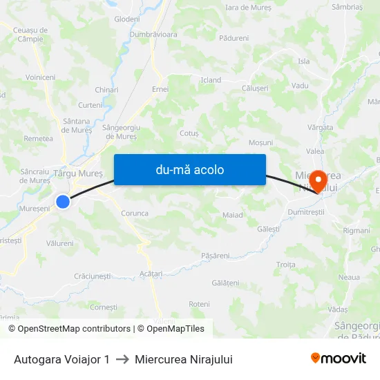 Harta de Autogara Voiajor 1 către Miercurea Nirajului