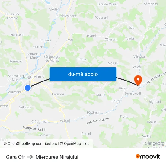 Harta de Gara Cfr către Miercurea Nirajului