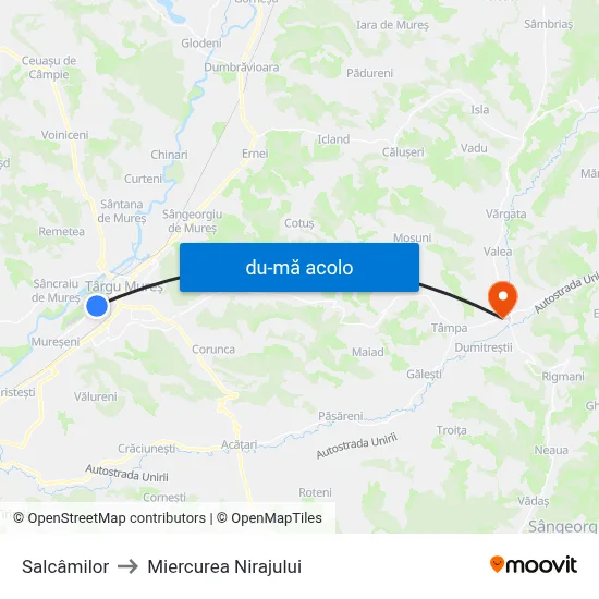 Harta de Salcâmilor către Miercurea Nirajului