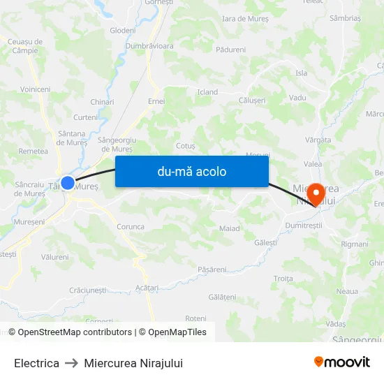 Harta de Electrica către Miercurea Nirajului
