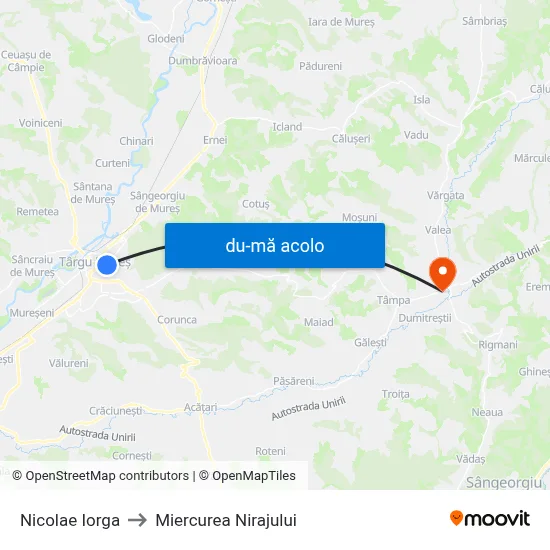 Harta de Nicolae Iorga către Miercurea Nirajului