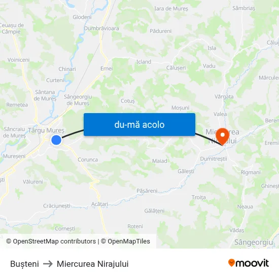 Harta de Bușteni către Miercurea Nirajului