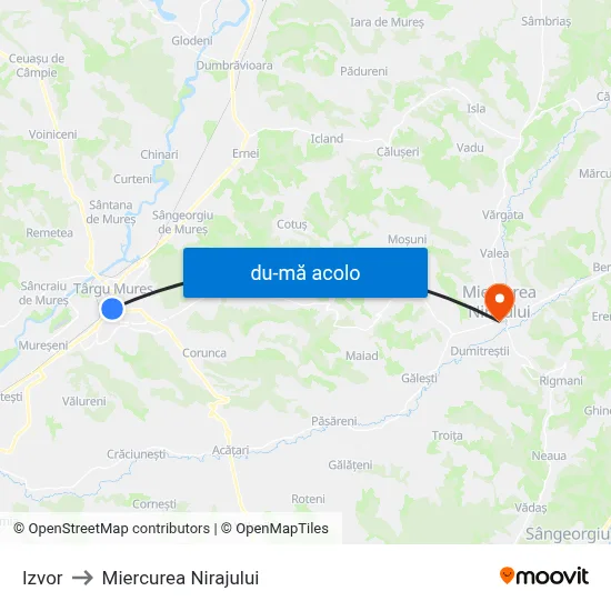 Harta de Izvor către Miercurea Nirajului