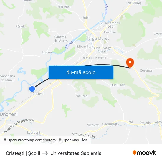 Harta de Cristești | Școlii către Universitatea Sapientia