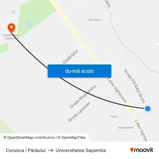 Harta de Corunca | Pârâului către Universitatea Sapientia