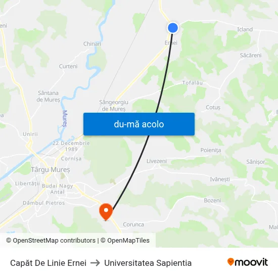Harta de Capăt De Linie Ernei către Universitatea Sapientia