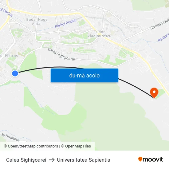 Harta de Calea Sighișoarei către Universitatea Sapientia