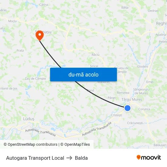 Harta de Autogara Transport Local către Balda