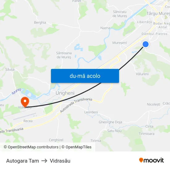 Harta de Autogara Tam către Vidrasău