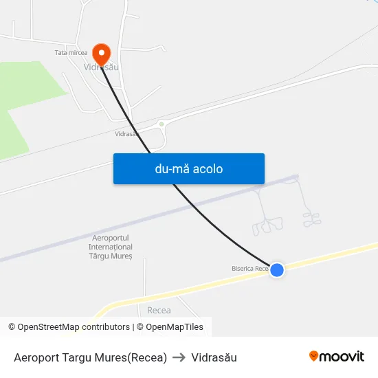 Harta de Aeroport Targu Mures(Recea) către Vidrasău