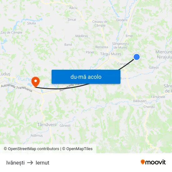 Harta de Ivănești către Iernut